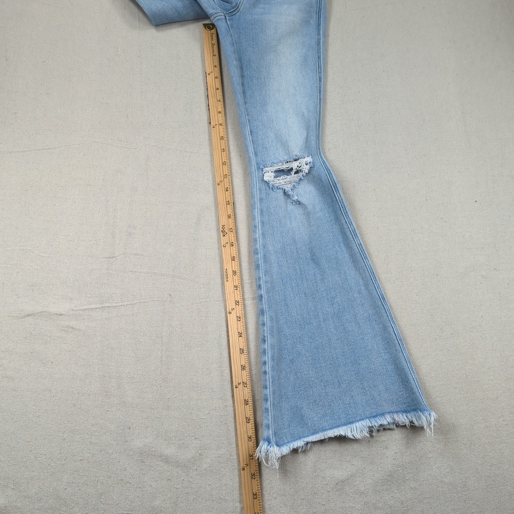Flying Monkey Jeans Womens 23 Blue High Rise Flare Stretch Distressed Frayed - Picture 4 of 15